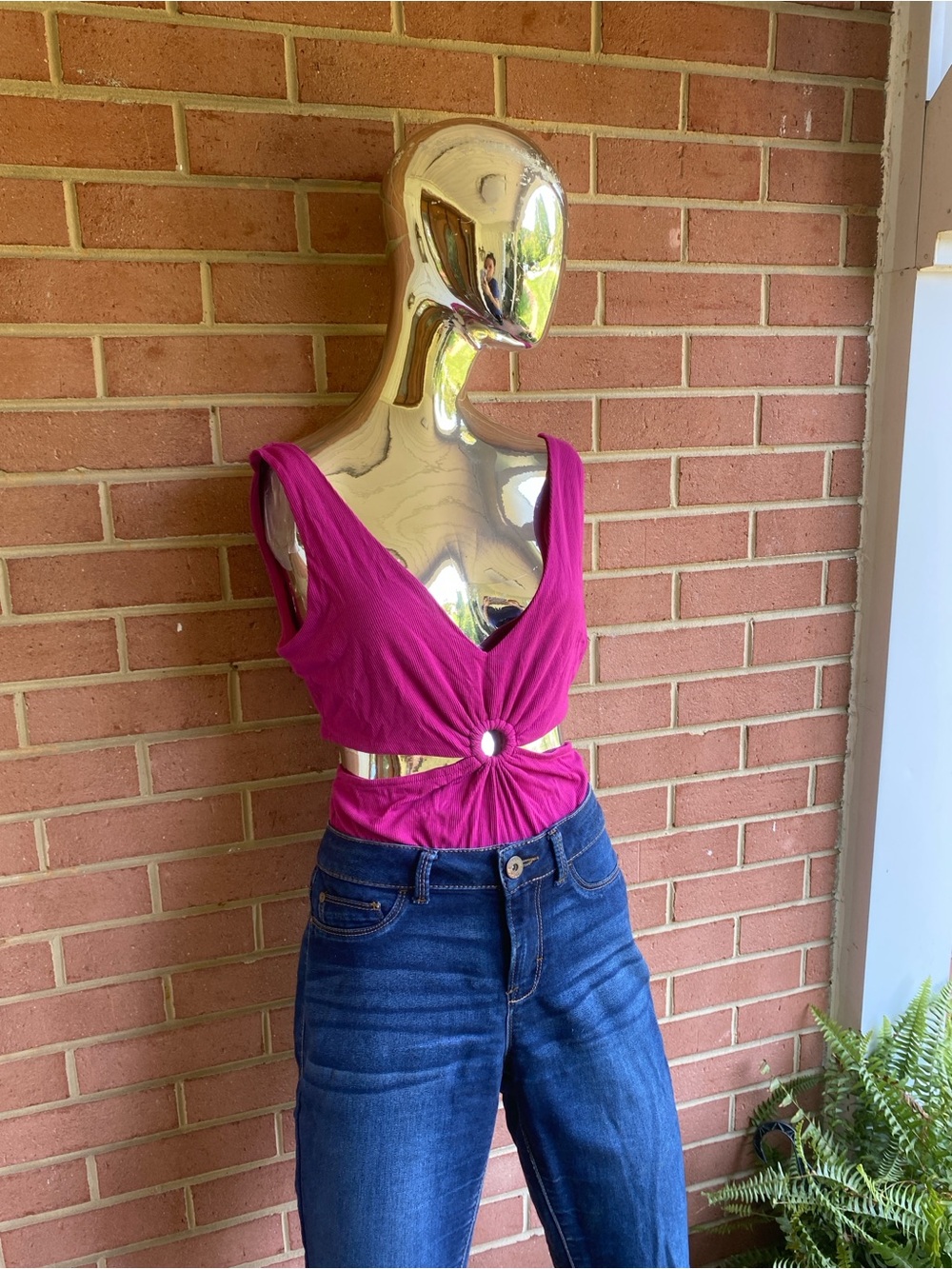 Target Fuchsia Twist-Front Bodysuit with Center Ring and cut outs